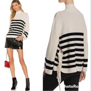 Joie Cashmere Blend Striped Bell Sleeve Lace Up Sweater